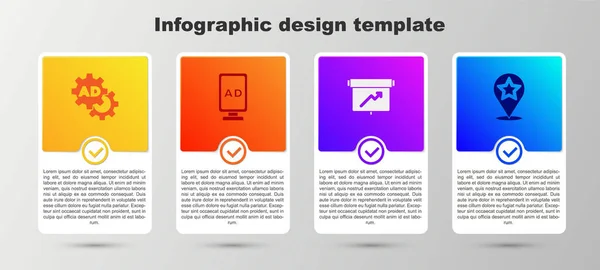 Set Publicité Conseil Avec Graphique Graphique Carte Pointeur Étoile Modèle — Image vectorielle