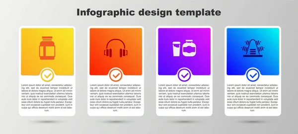 Set Nutrition Sportive Écouteurs Étagère Métal Avec Poids Modèle Infographie — Image vectorielle