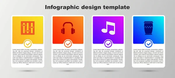 Set Sound Mixer Controller Koptelefoon Muzieknoot Toon Drum Bedrijfsinfographic Sjabloon — Stockvector