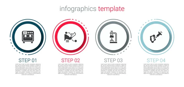 バイオセーフティボックス 義肢手 火災やシリンジ上の試験管フラスコを設定します ビジネスインフォグラフィックテンプレート ベクトル — ストックベクタ