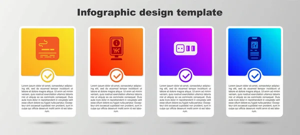 喫煙エリア インフォメーションスタンド 電気出口 電子チケット列車を設定します ビジネスインフォグラフィックテンプレート ベクトル — ストックベクタ