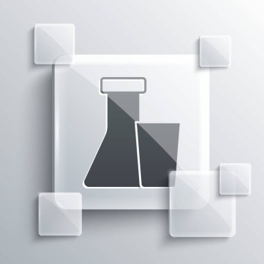 Gri test tüpü ve kimyasal test ikonu gri arka planda izole edildi. Laboratuvar cam levhası. Kare cam paneller. Vektör.