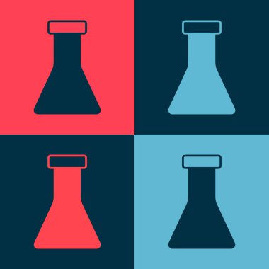 Pop sanat test tüpü ve kimyasal test ikonu renk arkaplanında izole edilmiş. Laboratuvar cam levhası. Vektör.