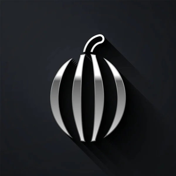 Icône Pastèque Argent Isolée Sur Fond Noir Style Ombre Longue — Image vectorielle