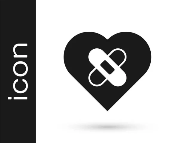 Corazón Roto Curado Negro Icono Divorcio Aislado Sobre Fondo Blanco — Vector de stock