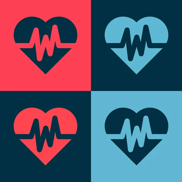 Pop Art Herzfrequenzsymbol Isoliert Auf Farbigem Hintergrund Herzschlagzeichen Herzpuls Symbol — Stockvektor