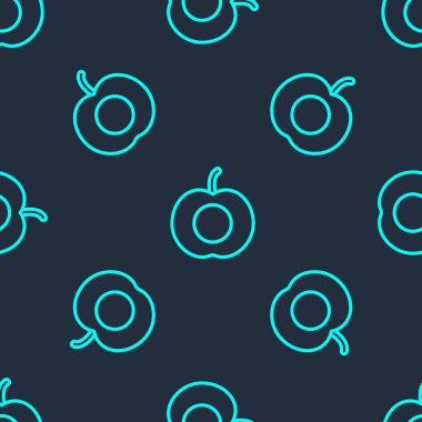 Yeşil çizgi şeftali ya da nektarin. Mavi arka planda, yaprak simgesi izole edilmiş, dikişsiz desen. Vektör.