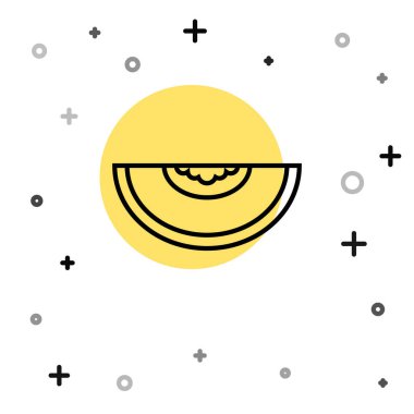 Beyaz arka planda siyah çizgi karpuz meyve ikonu izole edildi. Rastgele dinamik şekiller. Vektör.