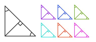 Beyaz arkaplanda izole edilmiş bir üçgen simgesinin siyah çizgi açı ortayı. Simgeleri renklendirin. Vektör.