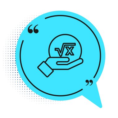 Siyah çizgi kök x kabartma simgesi beyaz arkaplanda izole edildi. Matematiksel ifade. Mavi konuşma balonu sembolü. Vektör.