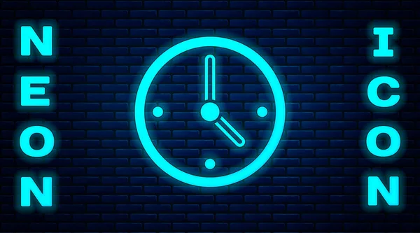 Leuchtende Neon Clock Symbol Isoliert Auf Backsteinwand Hintergrund Zeitsymbol Vektor — Stockvektor