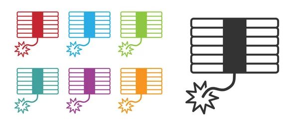 黑色烟火图标隔离在白色背景上 有趣派对的概念 爆炸物烟火符号 设置彩色图标 — 图库矢量图片