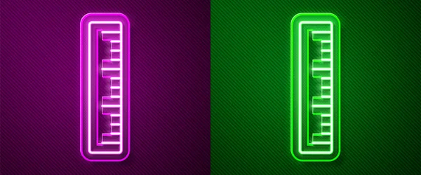 Glowing Neon Line Ruler Icon Isolated Purple Green Background Straightedge — Stock Vector