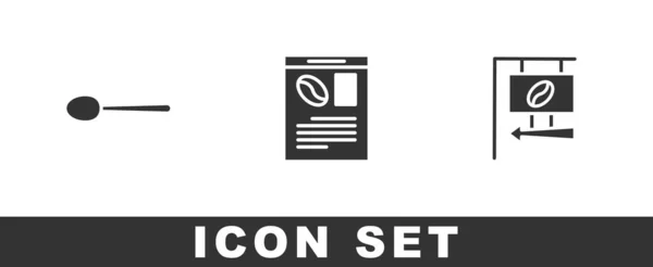 Встановіть Ложку Газету Каву Значок Вуличної Вивіски Векторні — стоковий вектор