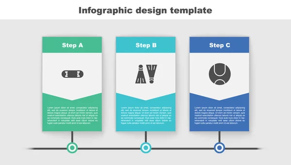 Установите Скейт Трик Резиновые Ласты Плавания Теннисный Мяч Бизнес Инфографический — стоковый вектор
