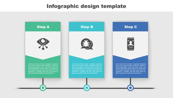 Definir Varredura Olhos Bug Sistema Mobile Reconhecimento Rosto Modelo Infográfico — Vetor de Stock