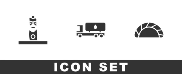 Set Slavic Pagan Idol Tanker Truck Dumpling Icon Vector — Stock Vector