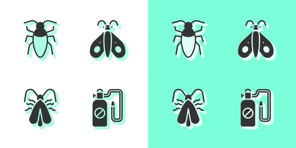 Set Pressure Sprayer Cockroach Clothes Moth Butterfly Icon Vector — Stock Vector