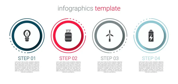 Set Glühbirne Mit Blatt Propangasbehälter Windturbine Und Batterie Geschäftsinfografische Vorlage — Stockvektor