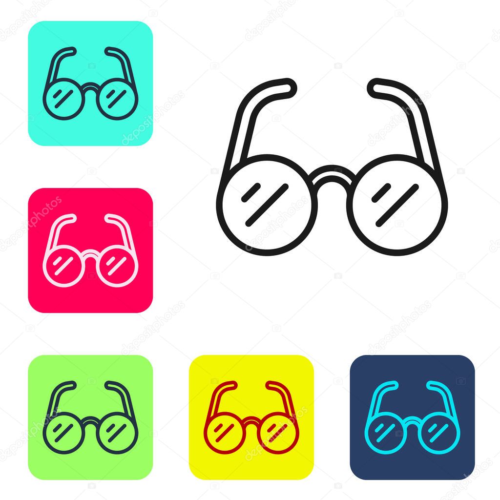 Black line Glasses icon isolated on white background. Eyeglass frame symbol. Set icons in color square buttons. Vector.