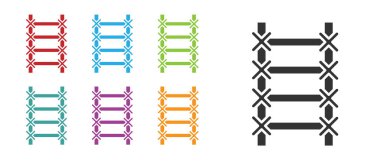 Siyah Ateş kaçış ikonu beyaz arkaplanda izole edildi. Pompier merdiveni. İtfaiyeciler merdiveni sırıkla tırmanır. Simgeleri renklendirin. Vektör.