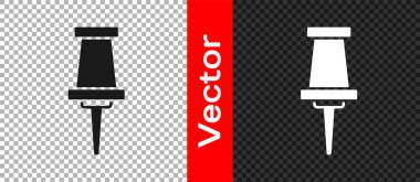 Şeffaf arkaplanda Black Push pin simgesi izole edildi. Raptiye işareti. Vektör.