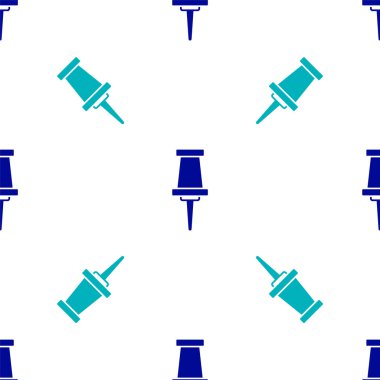 Mavi Pin simgesi, beyaz arkaplanda izole edilmiş pürüzsüz desen. Raptiye işareti. Vektör.