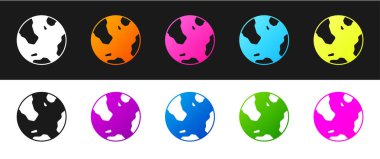 Dünya küre simgesini siyah beyaz arkaplanda izole et. Dünya ya da Dünya işareti. Küresel internet sembolü. Geometrik şekiller. Vektör.