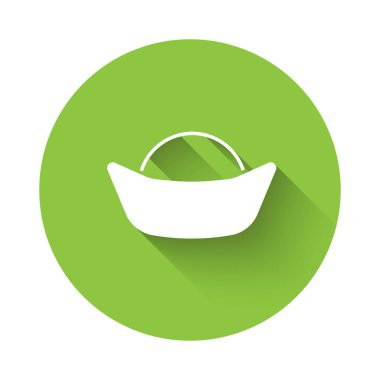 Uzun gölgeli beyaz suşi ikonu. Geleneksel Japon yemekleri. Yeşil daire düğmesi. Vektör.