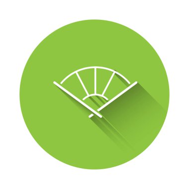 Geleneksel beyaz Çin kağıdı ya da Japon hayran ikonu uzun gölgeli. Yeşil daire düğmesi. Vektör.