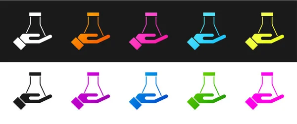 Set Test Tube Flask Chemical Laboratory Test Icon Isolated Black — Stock Vector