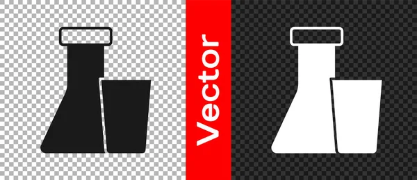 Schwarzes Reagenzglas Und Kolben Chemielabor Testsymbol Isoliert Auf Transparentem Hintergrund — Stockvektor