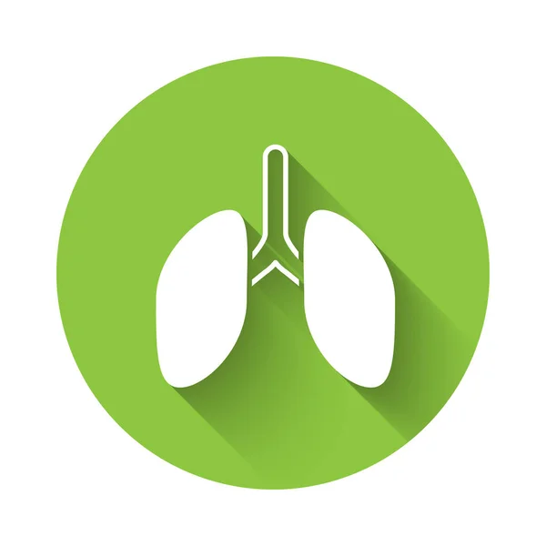 Ikona Białych Płuc Odizolowana Długim Cieniem Zielony Przycisk Koła Wektor — Wektor stockowy