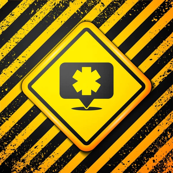 Zwart Medisch Symbool Van Emergency Star Life Pictogram Geïsoleerd Gele — Stockvector