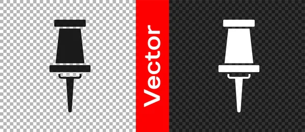 Black Push Pin Pictogram Geïsoleerd Transparante Achtergrond Duimspijkers Teken Vector — Stockvector