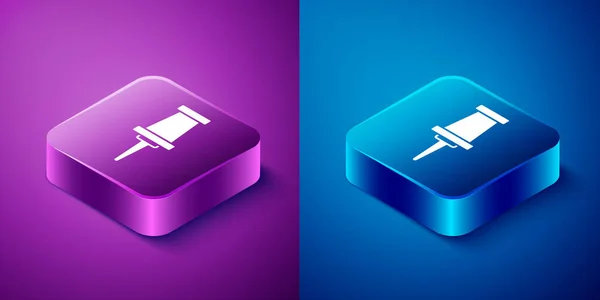 Isometric Push Pin Icon Isolated Blue Purple Background Thumbtacks Sign — Stock Vector