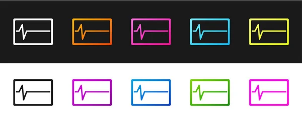 Set Beat Dead Monitor Icon Isolated Black White Background Ecg — Stock Vector