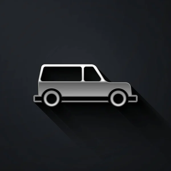 Icono Coche Coche Coche Plata Aislado Sobre Fondo Negro Estilo — Vector de stock