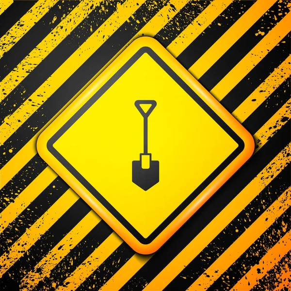 黑色的Shovel图标孤立在黄色的背景上 园艺工具 耕作的工具 警告标志 — 图库矢量图片