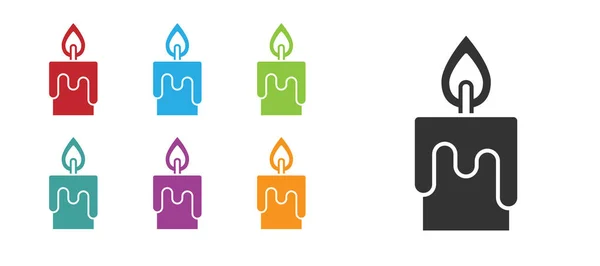 Black Burning Candle Symbol Isoliert Auf Weißem Hintergrund Zylindrischer Kerzenstock — Stockvektor