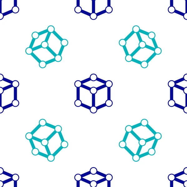青色分子アイコンは 白い背景にシームレスなパターンを分離しました 化学の分子構造 科学教師革新的な教育ポスター ベクトル — ストックベクタ