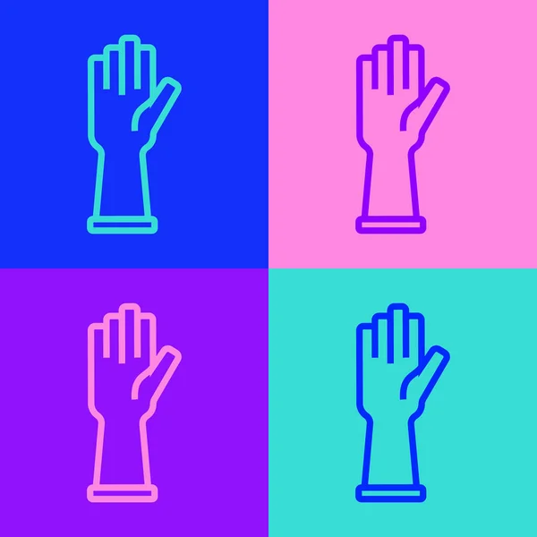 Pop Art Line Guantes Goma Médica Icono Aislado Sobre Fondo — Vector de stock