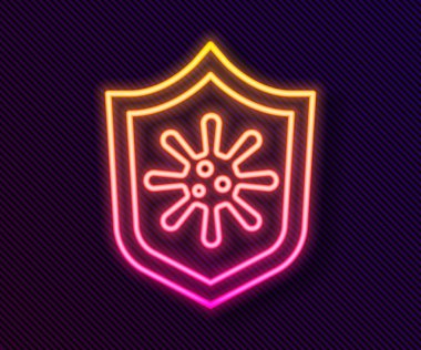 Parlayan neon hattı virüsten, mikroplardan ve bakteri simgesinden korunuyor. Bağışıklık sistemi konsepti. Corona virüsü 2019-nCoV. Vektör.
