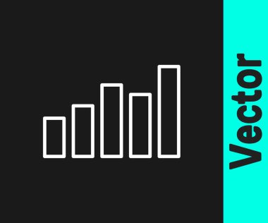 Beyaz çizgi grafiği, çizelgesi, çizelgesi, diyagramı, bilgi grafiği, turta grafik simgesi siyah arkaplanda izole edilmiş. Vektör.