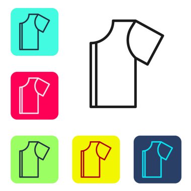 Siyah çizgi dikiş kalıbı simgesi beyaz arkaplanda izole edildi. Dikiş için işaretler. Renkli kare düğmelerle simgeleri ayarla. Vektör.