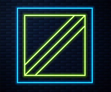 Parlayan neon hattı kumaş rulo ikonu tuğla duvar arka planında izole edildi. Yuvarlan, paspas, halı, halı, halı ya da kağıt rulo ikonu. Vektör.