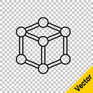 Siyah çizgi Molekül simgesi şeffaf arkaplanda izole edildi. Kimya moleküllerinin yapısı, fen öğretmenlerinin yenilikçi eğitim posteri. Vektör.