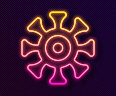 Parlayan neon hattı bakteri simgesi siyah arkaplanda izole edildi. Bakteriler ve mikroorganizmalar, sebep olan mikroorganizma hastalıkları, hücre kanseri, mikrop, virüs, mantar. Vektör.