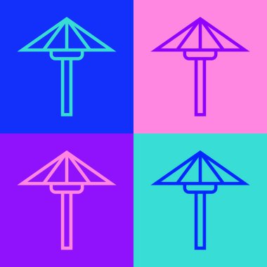 Pop sanat serisi geleneksel Japon şemsiyesi güneş ikonundan izole edilmiş renk arkaplanı. Vektör.