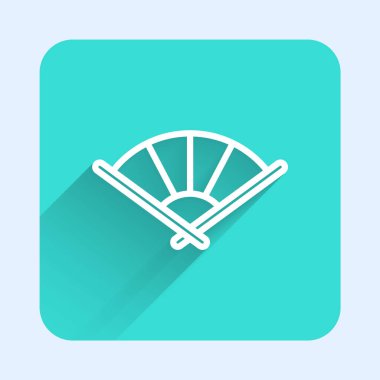 Beyaz çizgi Geleneksel Çin ya da Japon katlama hayran ikonu uzun gölgeli. Yeşil kare düğmesi. Vektör.